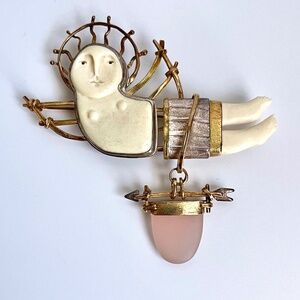 Carolyn Morris Bach  Winged Goddess Brooch 18K,  Fine Sterling Silver